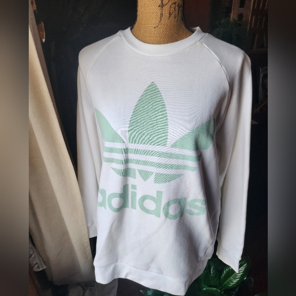 Adidas Women's White Crewneck Sweatshirt with Mint Trefoil Logo - Picture 7 of 12
